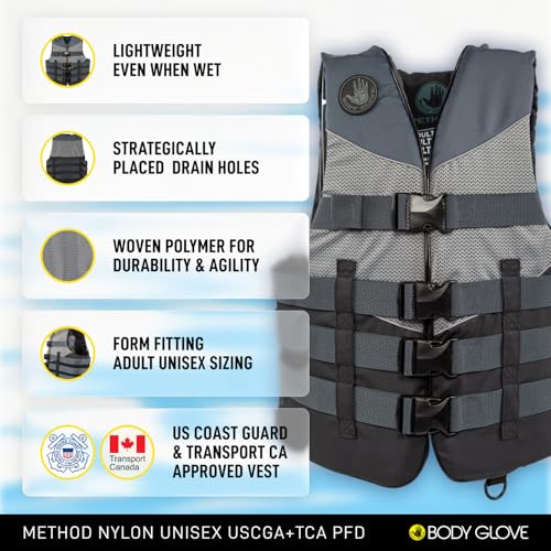 Image of Body Glove Method Nylon U.S. Coast Guard Approved Life Jacket PFD-Black-L /XL