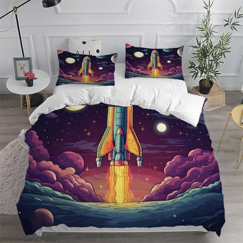 Parure de lit linge de lit microfibre super king avec housse de couette space - 6
