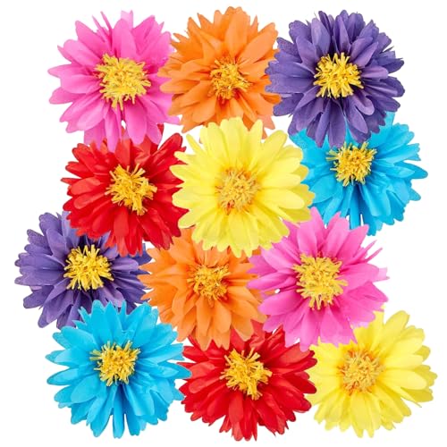 12 Stück Papierblumen Pompons Deko, 30 cm Durchmesser Kunstblumen zum Basteln, Festliche Dekoration für Gartenparty, Kindergeburtstag, Karneval, Hochzeit, Baby-Shower (Rainbow)