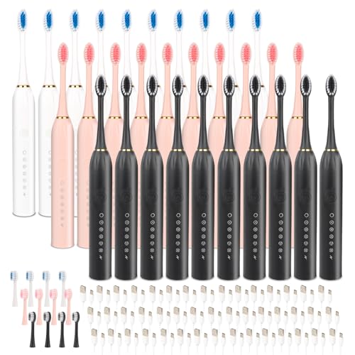 30 Pack Adult Electric Toothbrush Rechargeable Sonic Electric Toothbrush with 4 Brush Heads 6 Modes Timer Function IPX7 Waterproof 3 Colors Available