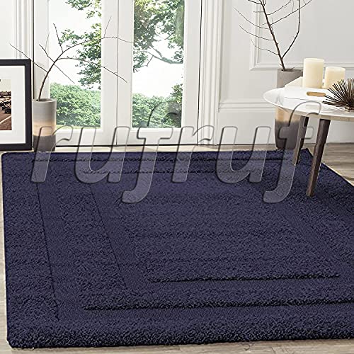 Image of (Pack of 2 Rectangular Box Shaggy Carpet for Living Room, Bedroom, High Low Design Finish Microfiber 1.8 Inch Pile High, 2x6 Feet Runner Blue|Blue Color