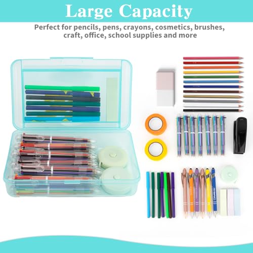 Image of Pencil Case Box, Light Blue Double Layer Large Capacity Plastic Pencil Boxs, Clear Hard Pen Case with Snap-tight Lid,Storage Art Craft Box Marker Organizer for Kids Boys Girls Offices School Supplies
