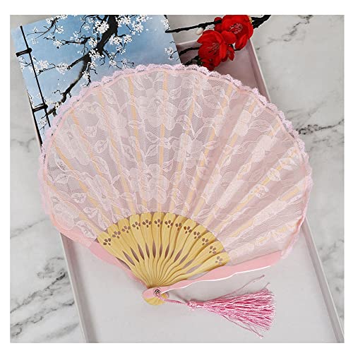 SHTGOI Ventaglio a mano in pizzo vintage, pieghevole, scomparti per matrimonio, con nappa, pieghevole, per feste, costumi di Halloween, carnevale, decorazione rosa 1#