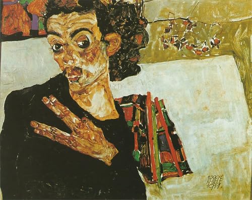 Lienzo decorativo para pared con autorretrato de Egon Schiele en impresión artística de 60x90cm