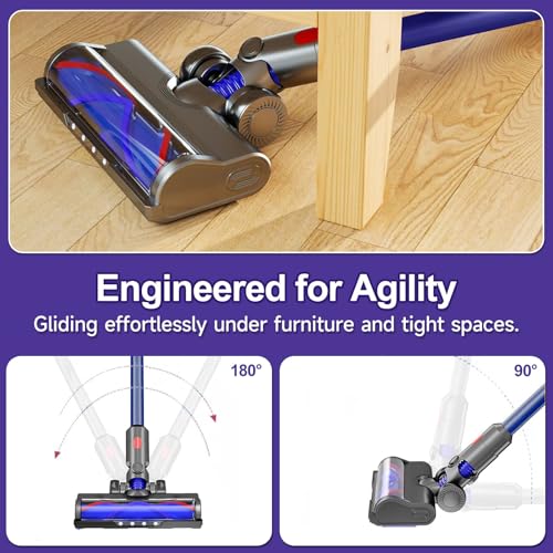 Image of Vacuum Replacement Head for Dyson V7 V8 V10 V11 V15 | Suitable for Hardwood Floor Carpets with LED Headlights, V-Bristle Design & Rubber Wheels - Includes Gooseneck Brush Tool