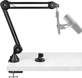 Geekria for Creators Microphone Arm Compatible with Shure MV88+, SM7B, MV7, SM58, SM57, Mic Boom Arm Mount Adapter with Tabletop Flange Mount, Suspension Stand, Mic Scissor Arm, Desk Mount Holder