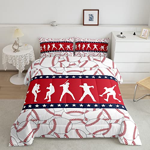 Feelyou Baseball Comforter Set Twin Size Boys Kids Sports Theme Bedding Set for Baseball Lover Ultra Soft 3D Ball Pattern Comforter Baseball Gaming Duvet Set Room Decor Quilt Set