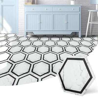 Art3d 10-Pack Hexagon Peel and Stick Flooring Tile Marble Look, Self Adhesive Waterproof Vinyl Floor Tile for Living Room, Kitchen, Bathroom, Bedroom, 11.8" x 10.2" White Marble