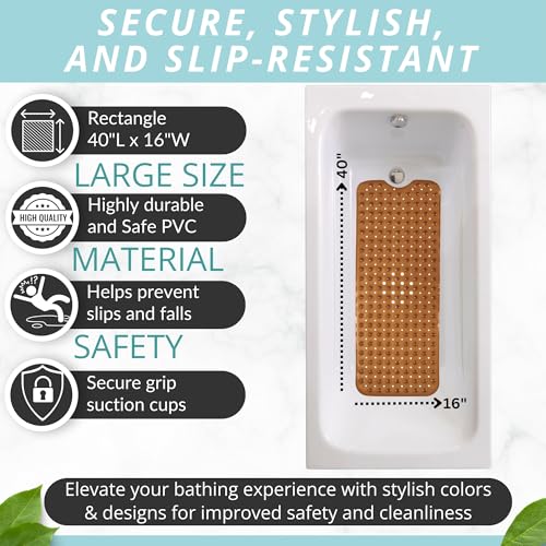 Image of ENKOSI Bath Mat - Large Non Slip Bathtub & Shower Mat - Extra Long 40 X 16 Inch Bathroom Mats for Tub Nonslip Anti Slip Bathmats (40X16 Clear Brown 1-Pack)