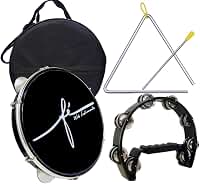 Kit Pandeiro Fé Pele Preta + Capa + Triângulo + Meia Lua (Preto)