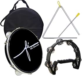 Kit Pandeiro Fé Pele Preta + Capa + Triângulo + Meia Lua (Preto)