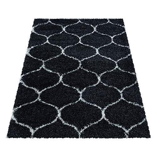 Image of AROMICK Modern Polyester Anti Slip Shaggy Fluffy Rug and Carpet for Living Room, Bedroom & Dining Room (4 x 6 Feet, Black Ivory)