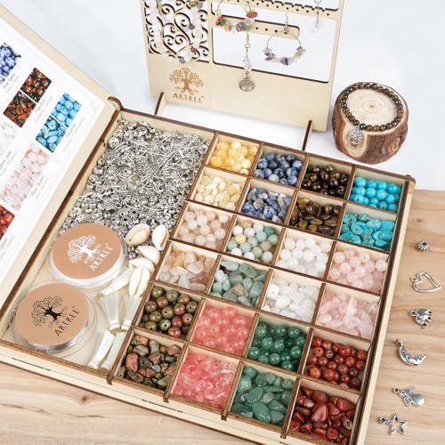 ARTREE Edelstein Perlen für Armbänder– 6mm Natursteine Perlen & Splitter, Schmuck Selber Machen Set mit Holz Schmuckständer, Kreatives Geschenk für Anfänger & Kreative