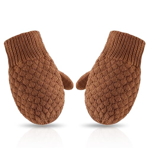 Yvnehcn Baby Boy Mittens Warm Kids Winter Knit Glove Toddler Gloves for Boys Girls 0-3 Years (1-3 Years, Brown-2)