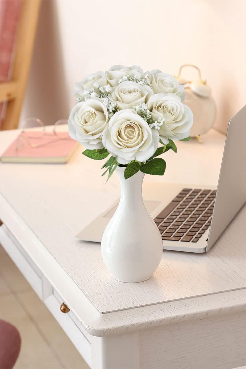 LVEFIT Artificial Rose Flower Artificial Flowers Flower with Long Stem Silk Roses Bouquet for Wedding Bridal Shower Party Home Decoration (Beige, 12 Pcs) - Image 6