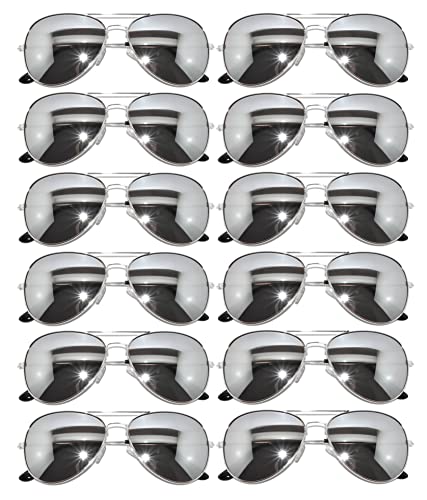OWL 12 Pack Bulk Aviator Sunglasses Metal Gold, Silver, Black Frame for Men Women Party Glasses