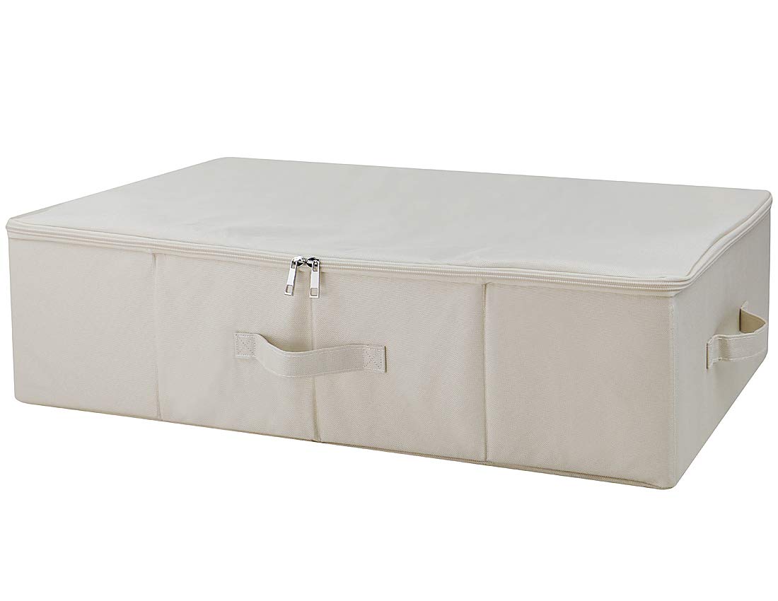 70 * 40 * 18cm Under the Bed Storage Box with Zip Lid, Removable Plastic Board Inside, Underbed Storage Containers for Comforter, Duvets, Pillows, Shoes, Toys, Dolls, Beige