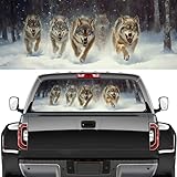 Watercolor Running Wolf Rear Window Decals for Trucks, Nature Animal Forest Snow Rustic Window Decal Back Window Tint Graphic Perforated Vinyl Pickup Truck Stickers 66 x 22 inch