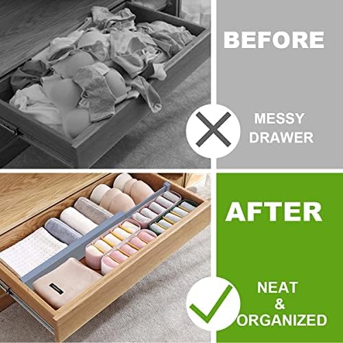 ANTOWIN 8PCS Bamboo Drawer Dividers, Drawer Separators Splitter, 43-56CM Long Adjustable Spring-loaded Organizer for Large Utensil, Clothes, Tools Drawers, 4 Pack Dividers + 4 Pack Baffle (gray)