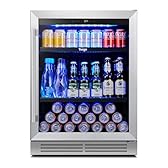 Yeego Beverage Refrigerator & Drink Fridge - 24 inch 180 Cans Beer Cooler Glass Door, 34-54℉ Under Counter Refrigerator Built-in for Drink Soda Wine for Bar Office Bedroom