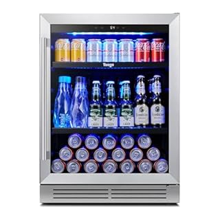 Yeego Beverage Refrigerator & Drink Fridge - 24 inch 180 Cans Beer Cooler Glass Door, 34-54℉ Under Counter Refrigerator Built-in for Drink Soda Wine for Bar Office Bedroom