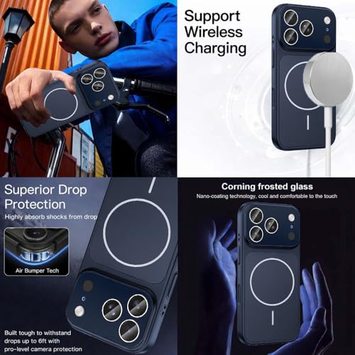 Image of DIZORO Magnetic Case for iPhone 17 Pro Max Case [Compatible with MagSafe][Built-in Camera Lens Protector] Slim Soft Silicone Bumper Shockproof Metallic Luster Back Cover Phone Case (Blue)