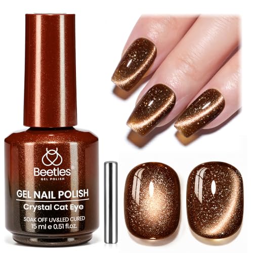 Image of Beetles Brown Cat Eye Gel Nail Polish, Toffee Sparkle 15ml Fall Gel Polish