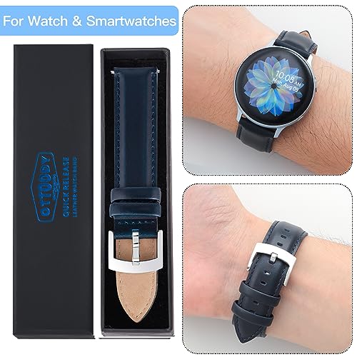 Image of OTTOODY Leather Watch Bands Quick Release, Elegant Top Grain Leather Watch Straps for Men & Women, Choice of Color & Width - 18mm, 19mm, 20mm, 21mm or 22mm Wristbands Bracelet for Watch & Smartwatch