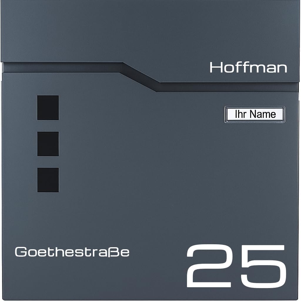 Verda Briefkasten Anthrazit mit Zeitungsfach, AkzoNobel Powder Coatings Lackierung, 2X Schlüsseln, Namensschild, personalisiert Briefkasten, Designer Wandbriefkasten, Edehlstahl SN3678-1