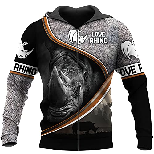 SWAG HIPSTER Hoodie Sweatshirt Love Rhino 3D Long Sleeve Shirts (XL, Zip Hoodie)