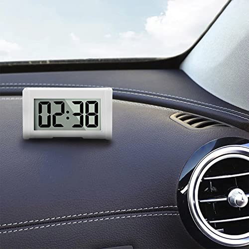 Image of YOUNGFLY Small Digital Clock, Vehicle Adhesive Clock with Jumbo LCD Time & Day Display, Mini Car Dashboard Clock Battery Operated for Desktop Car Truck Dashboard & Air Vent (White Shell)