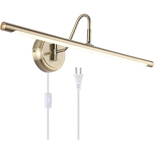 ECOBRT Modern LED Picture Light Fixtures Full Metal Artwork Display Lighting Fixture,24.4" Inch 14Watt, Plug in Play & Hardwire Connection, CRI80+, Single Swing Arm, 560Lm, Bronze Finish