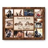 Photo Collage Gift for Biker Couple, Motorcycle Couple Poster Canvas, Anniversary Couple Wall Decor, Customize Established Date, Personalized Anniversary Wedding Gift, Couples Gifts for Him and Her