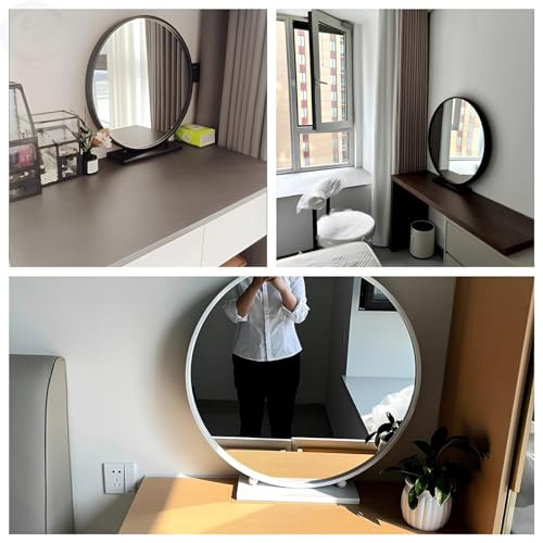 Freistehender runder Schminktischspiegel, perfekt für Schlafzimmer-Make-up und Rasur, schwarzer Sockel, 40 cm