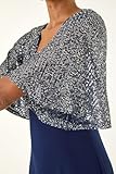 Roman Originals Sequin Flutter Sleeve Midi Dress for Women UK - Ladies Everyday Autumn Winter V-Neckline Comfy Soft Evening Vacation Work Party Night Out - Navy - Size 18 - Image 5