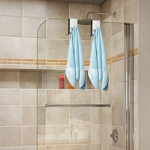 JiGiU Shower Door Hooks, 4 Packs Over The Door Hook for Bathroom SUS304 Stainless Steel Over Doors Hangers Brushed Nickel Double-Sided Design Hanging Over Door Hooks for Towel, Razor, Brush