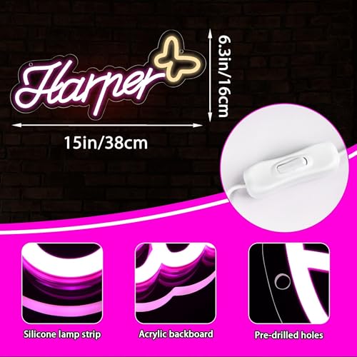 Image of Harper Name Neon Sign,LED Name Neon Light for Kids Bedroom,Birthday Party Decoration,Neon Sign Customizable for Wall Decor,Perfect Surprise for Girls,Size 15 * 6.3 inches(JTD0176)