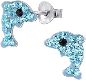Laimons Mädchen Ohrstecker Seestern - Sterling Silber 925 Blau Glitzer 6mm