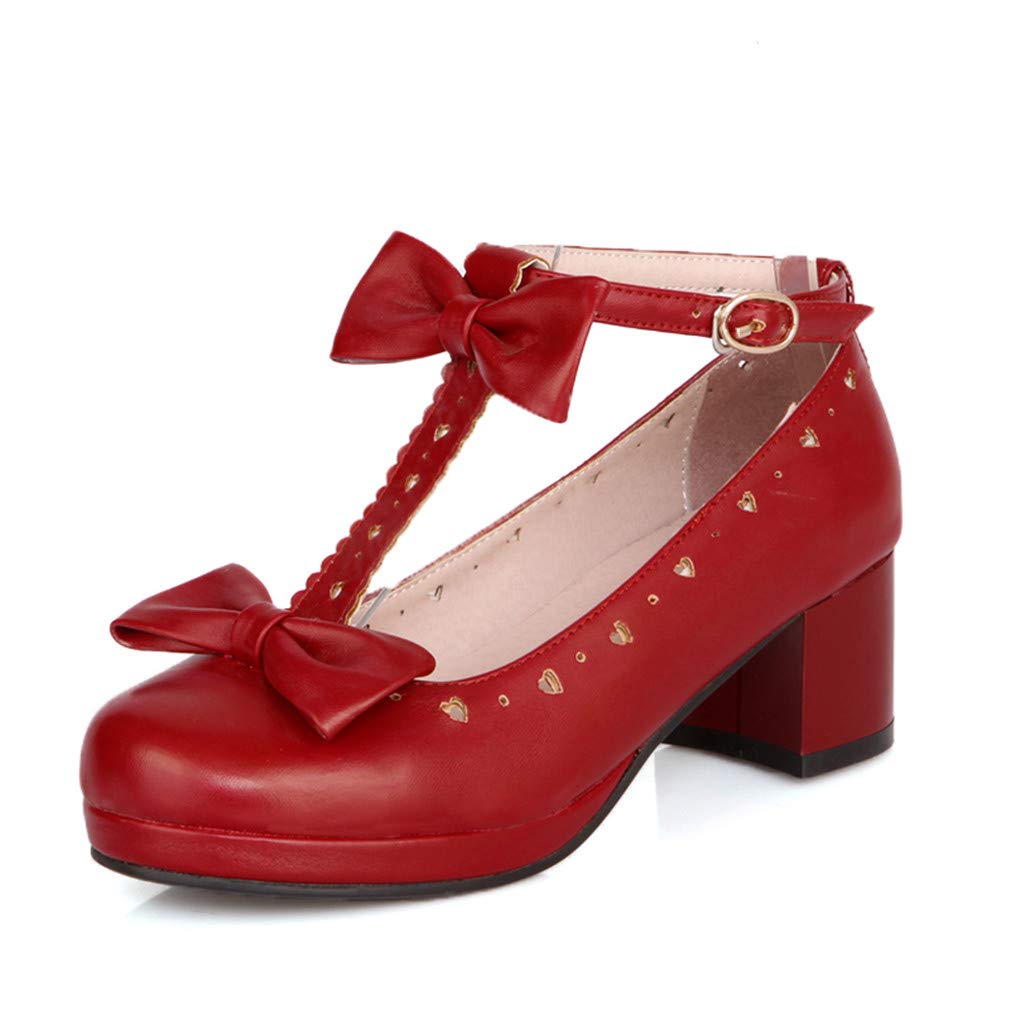 Woman's Low Heel Vintage Lolita Shoes Cute Bowknot Mary Jane Shoes