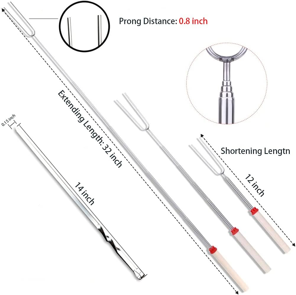 8Pcs Marshmallow Roasting Sticks Extendable 32inch & 8Pcs 14'' Kabob Skewers Long Metal Barbecue Skewers For Grilling Set,Telescoping Smores BBQ Forks, Fire Pit Sticks for Hot Dogs,Camping,Bonfire : Patio, Lawn & Garden
