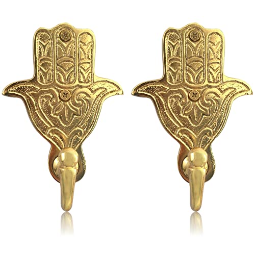 Boudikaa Decorative Hooks For Boho Or Maximalist Decor - Towel Hooks - 2 Pack Heavy Duty 5" Hamsa Hand Coat Hooks, Gold Entryway Key Hooks, Backpack Utility Hooks For Mudroom Or Hooks For Laundry #TOP30
