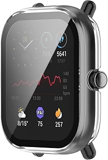 Elmo3ezz Easy Snap On Tempered Glass Case Compatible with AMAZFIT GTS 2 Mini, Full Coverage Shockproof Thin Hard PC Case with Screen Protector Bubble-Free Anti Fingerprint Clear Case Cover (Clear)
