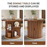 Miereirl Modern Round Wooden Dining Table and Chair Set,Table with Semi-Open Storage Rack and Sliding Door, Dining Chairs Made of High-end Fabric, Warm Home Dining Room Combination