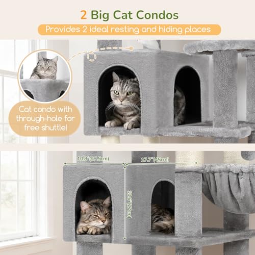 Image of Globlazer Extra Large Cat Tree Tower, 82in Tall Heavy Duty Cat Tree for Indoor Cats Large Adult Big Cat Tower with 8 Scratching Posts, 2 Cat Condos, 2 Top Perches, 3 Hanging Baskets, S82, Light Grey