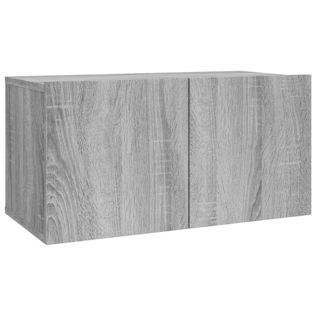 2-TLG. TV-Schrank-Set Wandmontage Grau Sonoma Holzwerkstoff