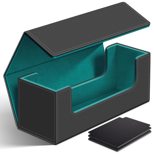 Homthy 600 Card Deck Case for Trading Cards, Leather Magnetic Closure Commander Storage Box Fit for Sports Cards, Game Card Standard Cards (Cyan)