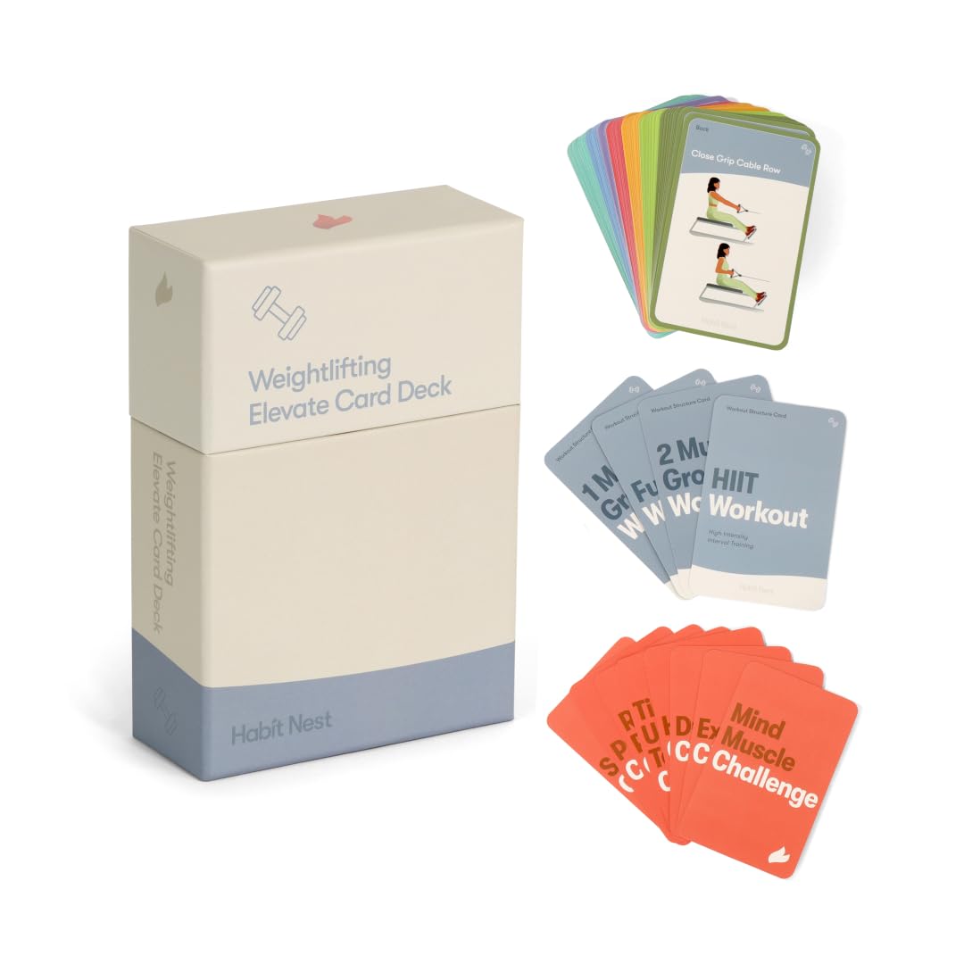 Weightlifting Elevate Exercise Cards: Comprehensive Weightlifting Card Deck for Gym Fitness. Requires Gym Equipment. Includes 65 exercises, 8 bonus challenges, and 4 unique workout formats.