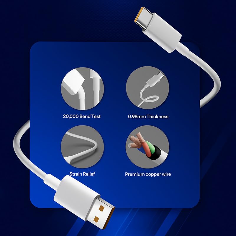 Image of Addtam 33W Original Type A to C Superdart Charging Cable for Narzo 70 Turbo /13 /13 Pro Plus /12 Pro+ /12Pro /10 Pro+ /9 Pro /8 /7 /Narzo 60 Pro /50 Pro /30 /20 /C25 /Xt /Xt730G | Support 33Watt Dart Charge, White