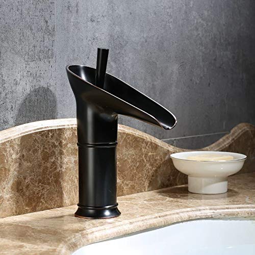 Grifos de lavabo latón antiguo con caída de agua en cascada elegante para baño sobre encimera