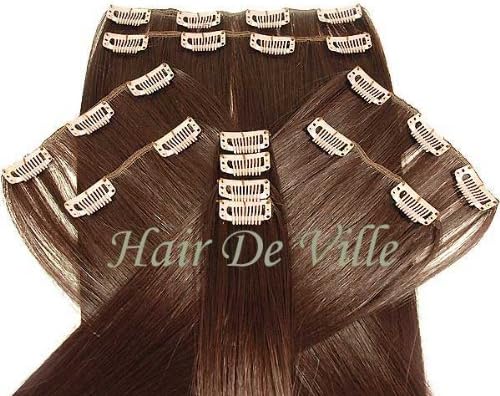 10 Pcs Full Head Heat Resistant Synthetic Clip In Hair Extensions Long 22 Inches 135 g Color #33 Auburn